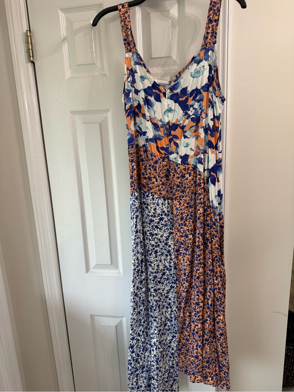 Floral Patchwork Maxi Dress in Blue & Orange